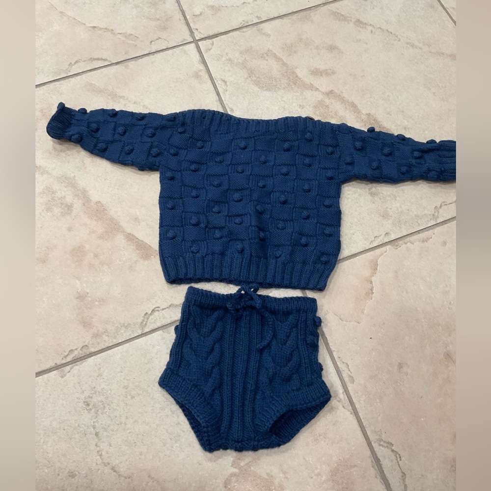 Kalinka Blue Knit Sweater and Shorts Set for Kids
